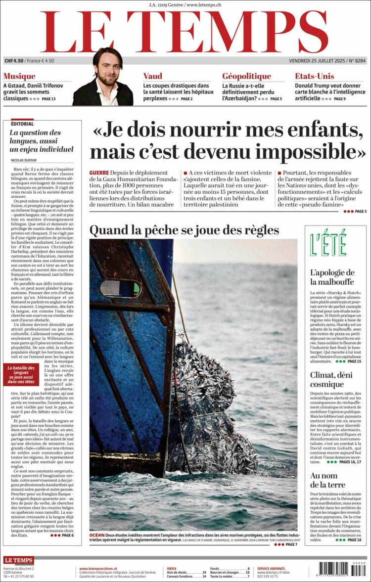 Portada de Le Matin (Suiza)
