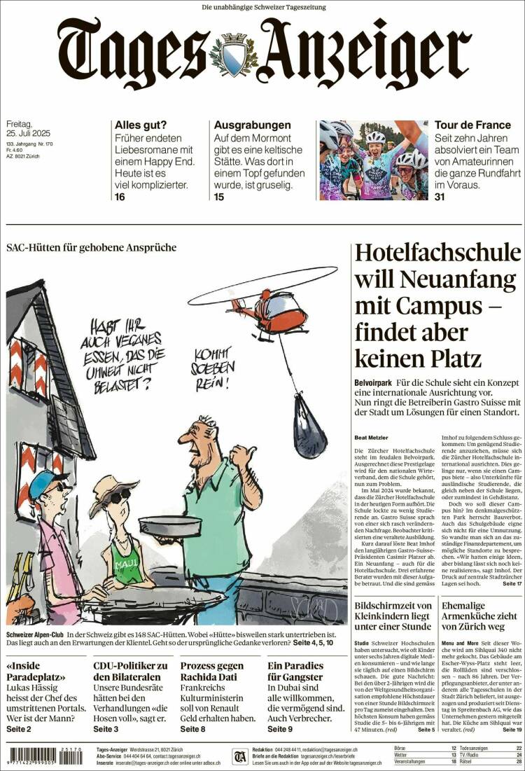Portada de Tages-Anzeiger (Suiza)