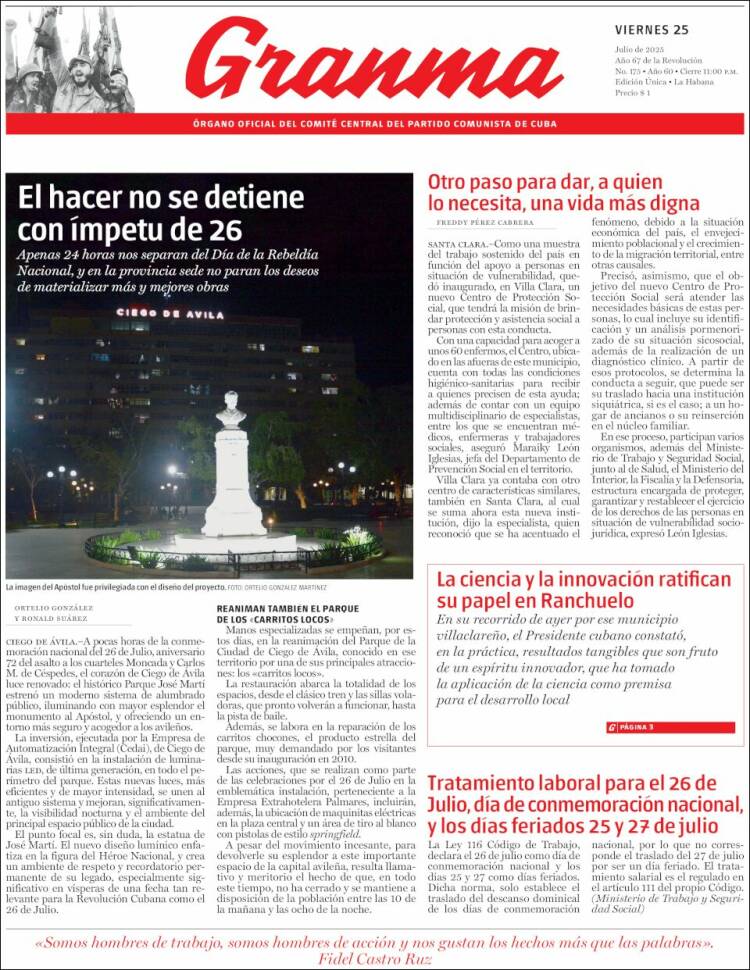 Portada de Granma (Cuba)