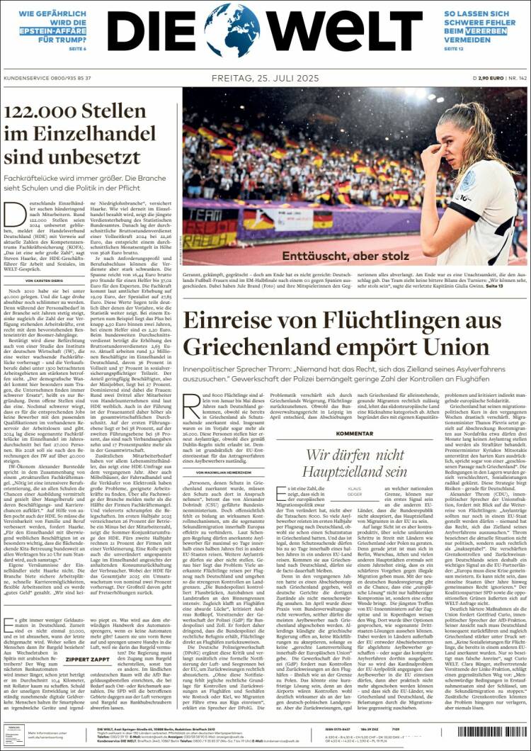 Portada de Die Welt (Alemania)