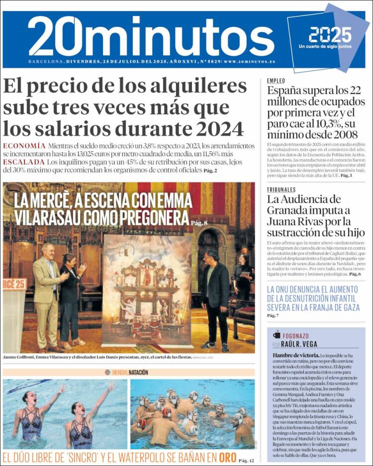 Portada de 20 Minutos - Barcelona (España)