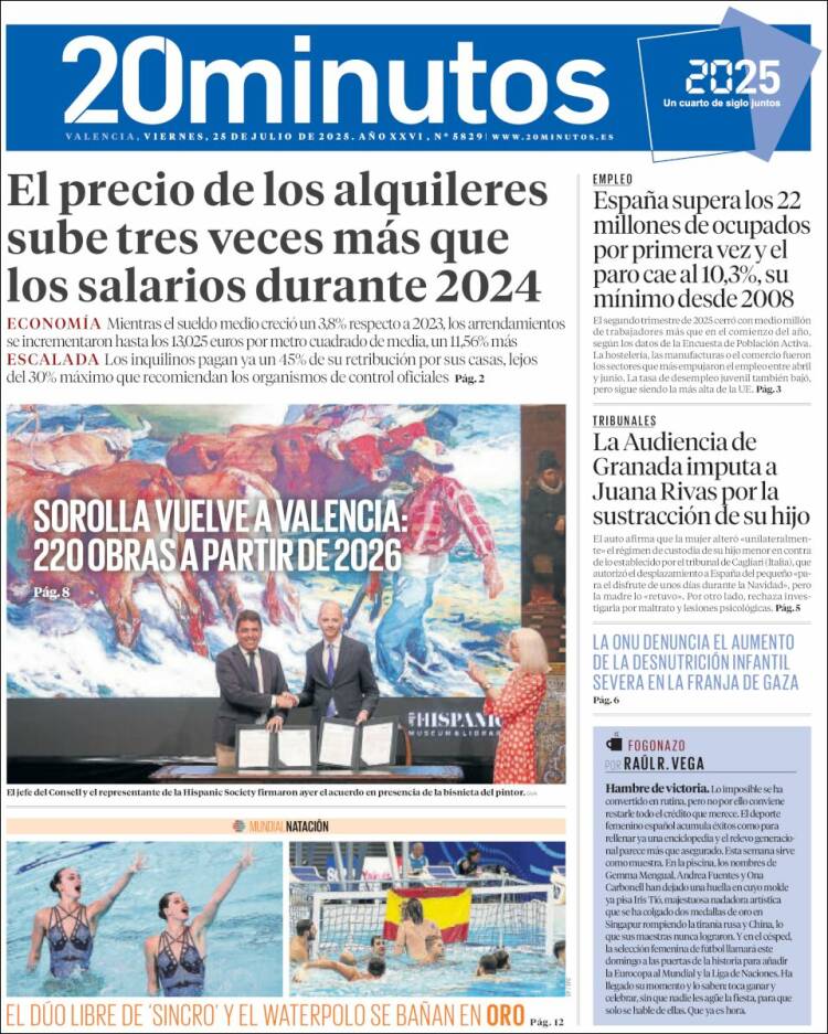 Portada de 20 Minutos - Valencia (España)