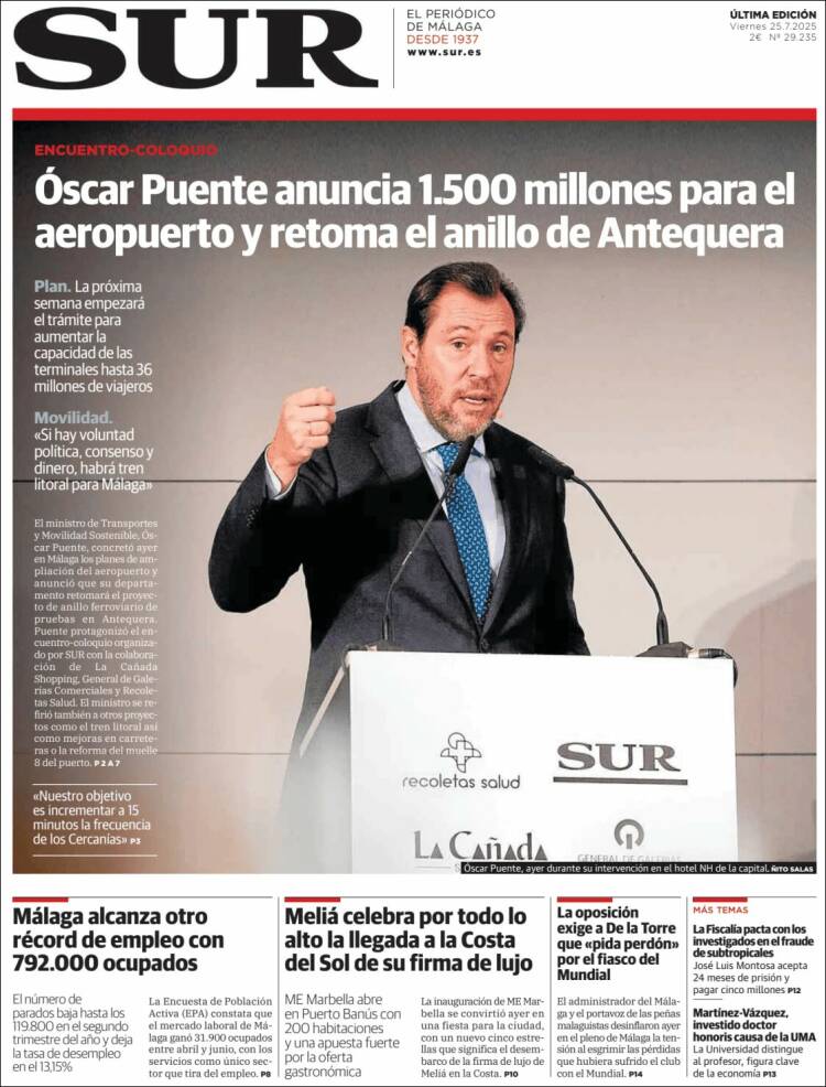 Portada de Diario el Sur (España)