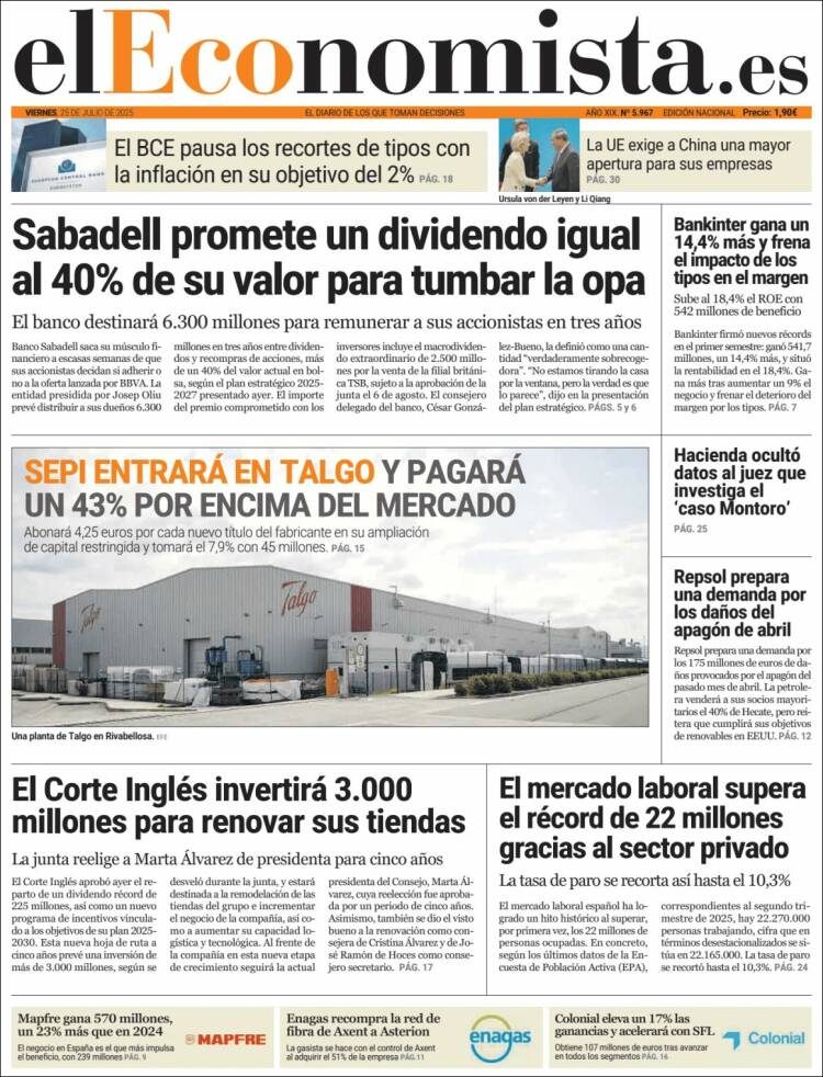 Portada de El Economista (España)