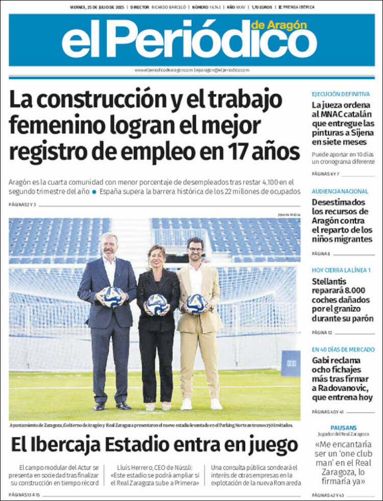 Portada de El Periódico de Aragón (España)
