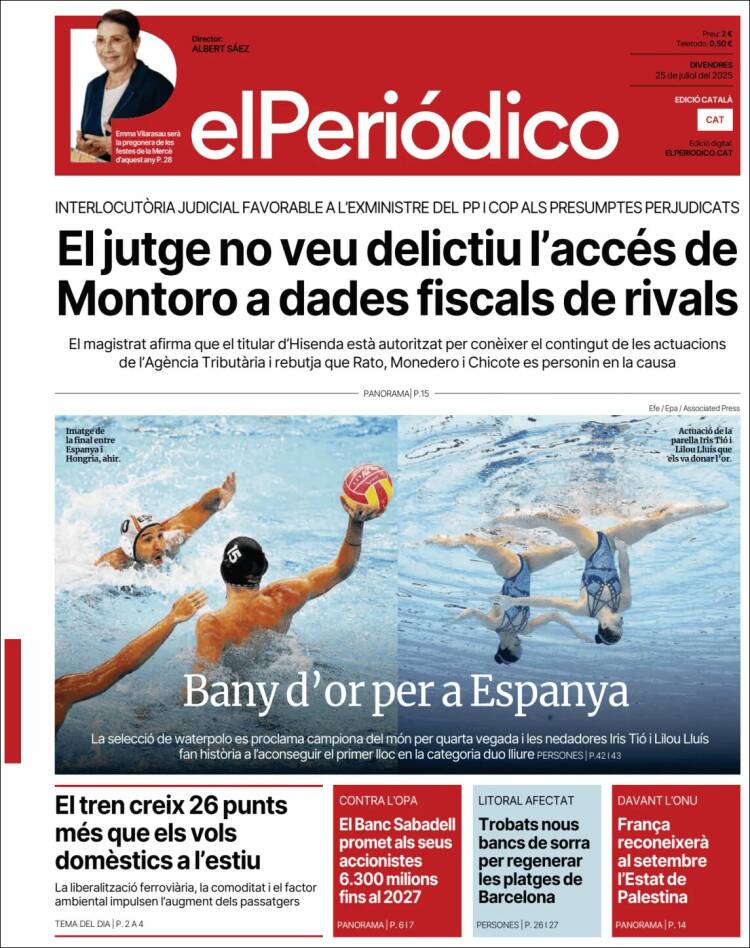 Portada de El Periódico de Catalunya (España)