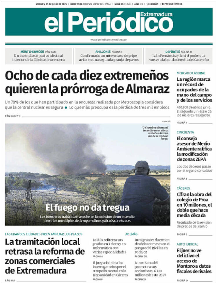 Portada de El Periódico de Extremadura (España)