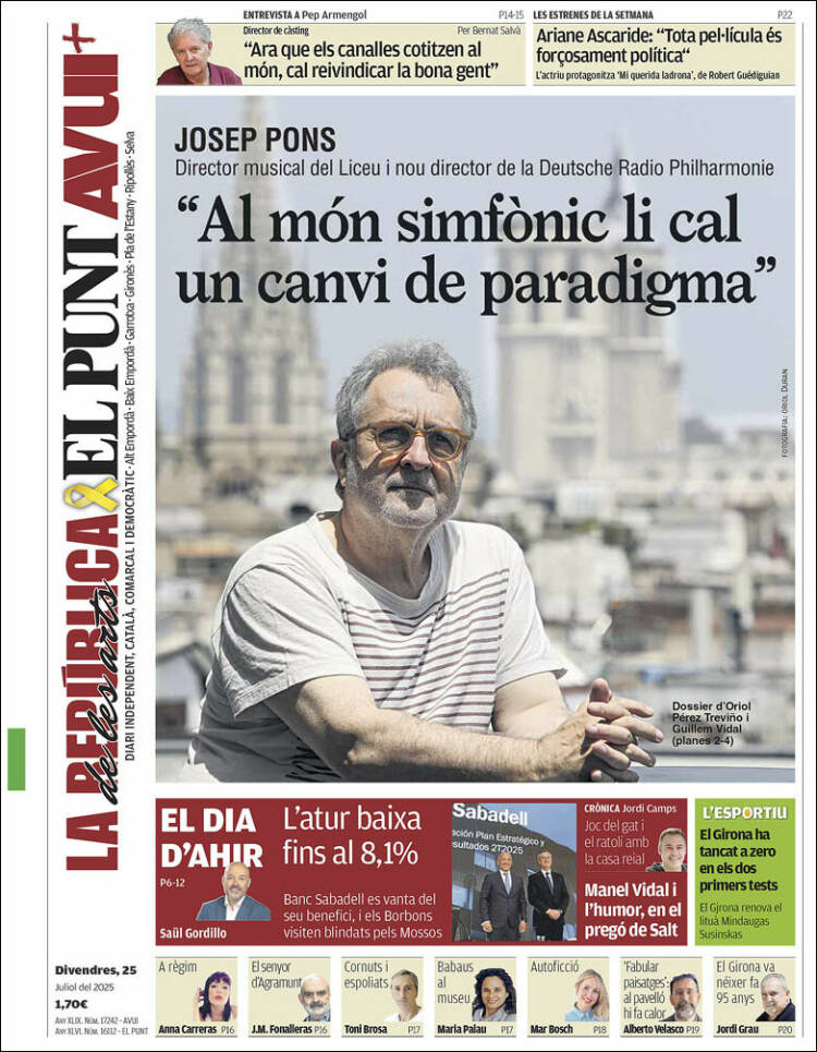 Portada de El Punt Avui - Girona (España)
