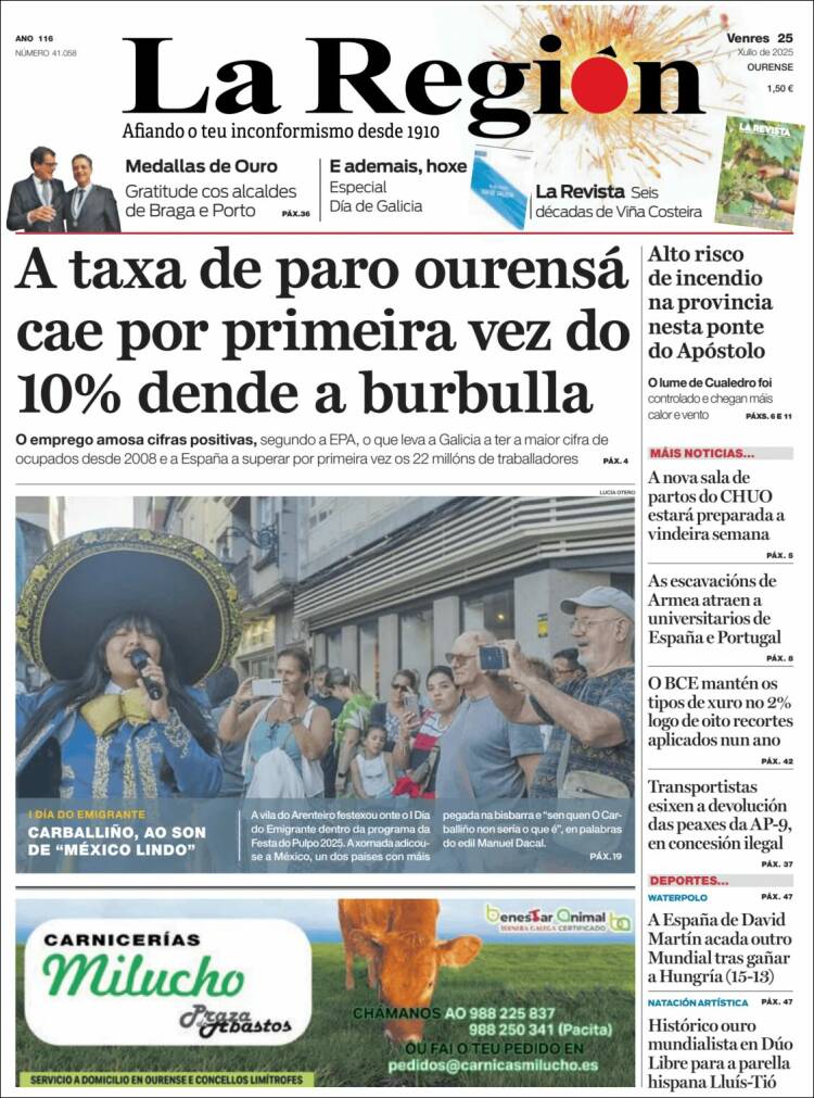 Portada de La Región de Ourense (España)