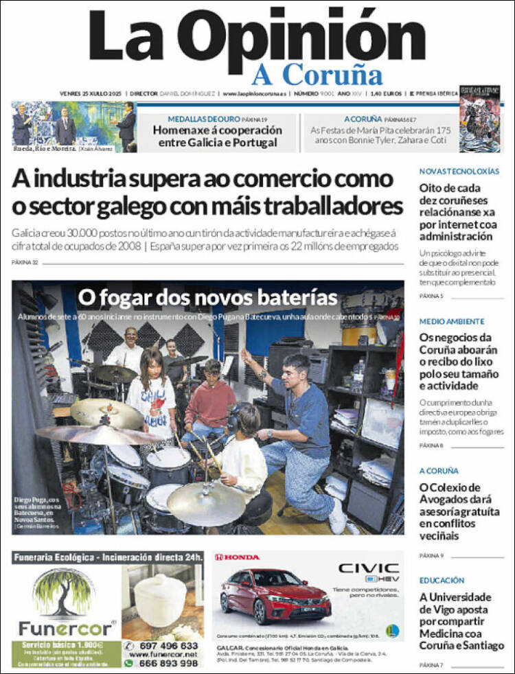 Portada de La Opinión de A Coruña (España)