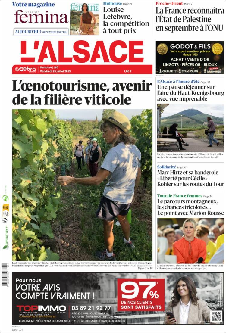 Portada de Journal L'Alsace (Francia)