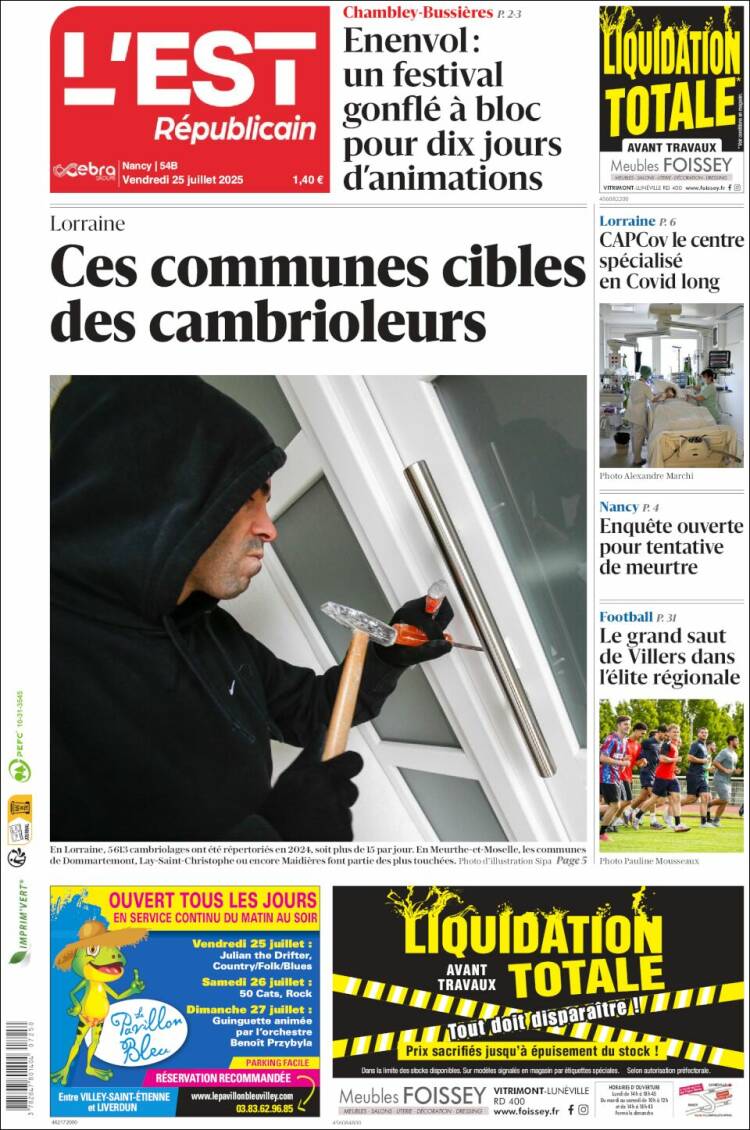 Portada de L'Est Republicain (Francia)