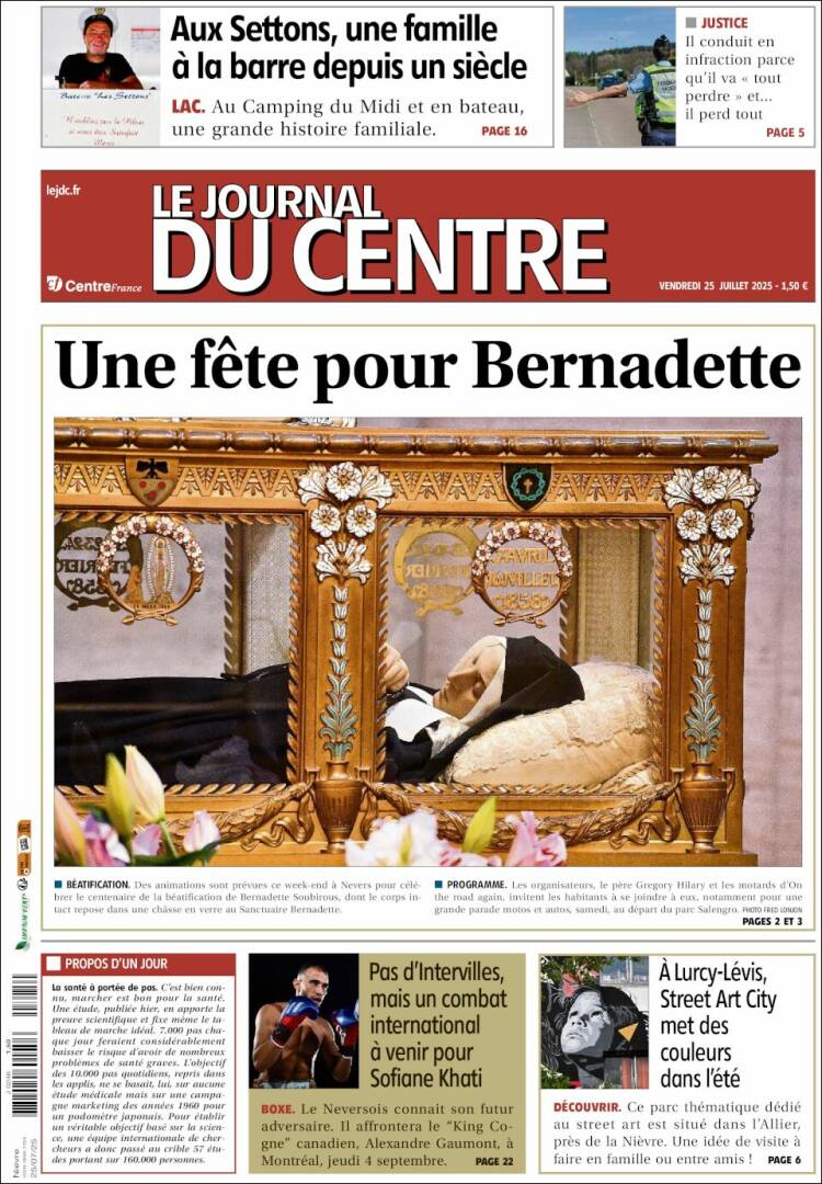 Portada de Le Journal du Centre (Francia)