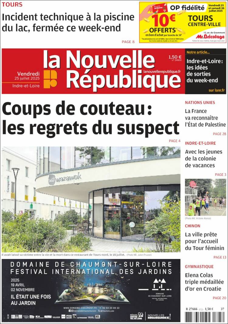Portada de La Nouvelle Republique (France)