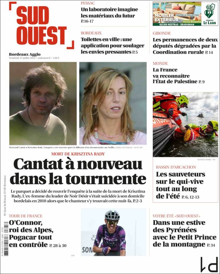 Portada de Sud Ouest (Francia)