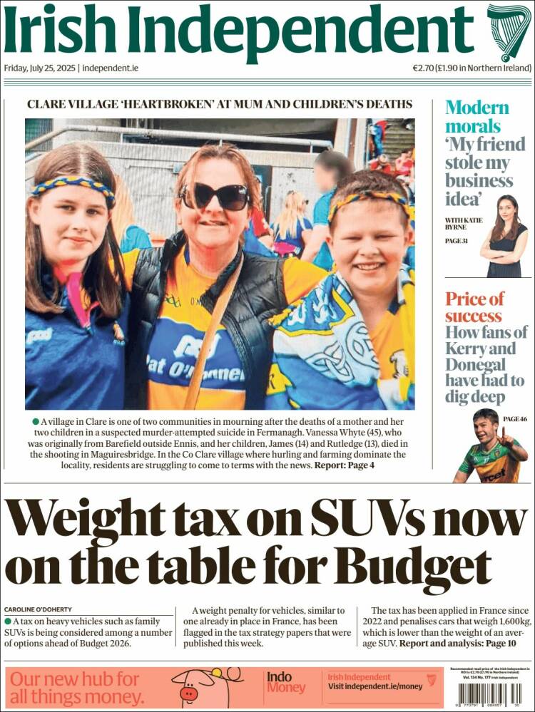 Portada de Irish Independent (Irlanda)