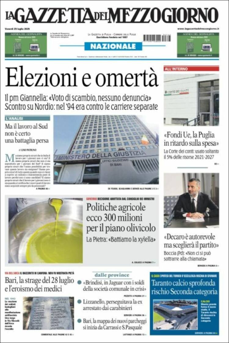 Portada de La Gazzetta del Mezzogiorno (Italy)