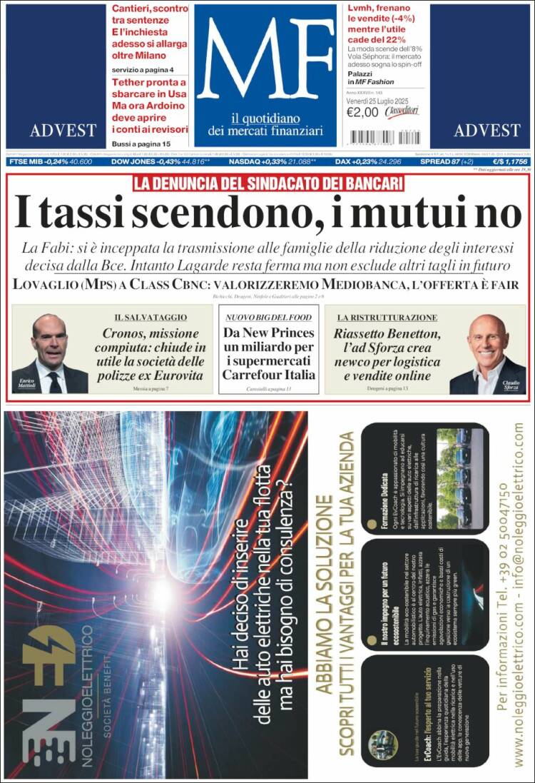 Portada de Milano Finanza (Italia)