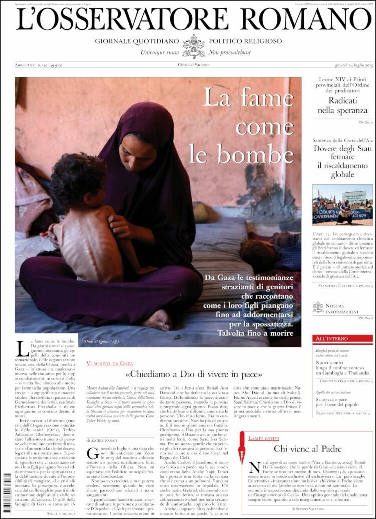 Portada de L'Osservatore Romano (Italia)
