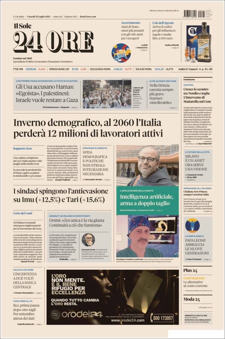 Portada de Il Sole 24 ORE (Italie)