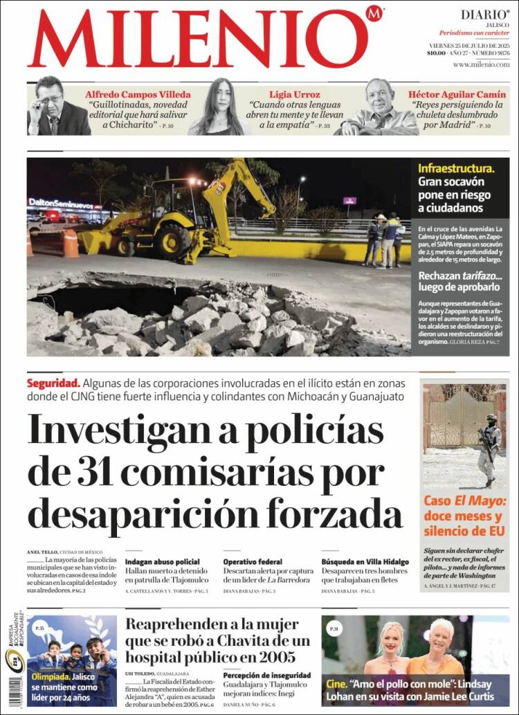 Portada de Milenio - Jalisco (México)