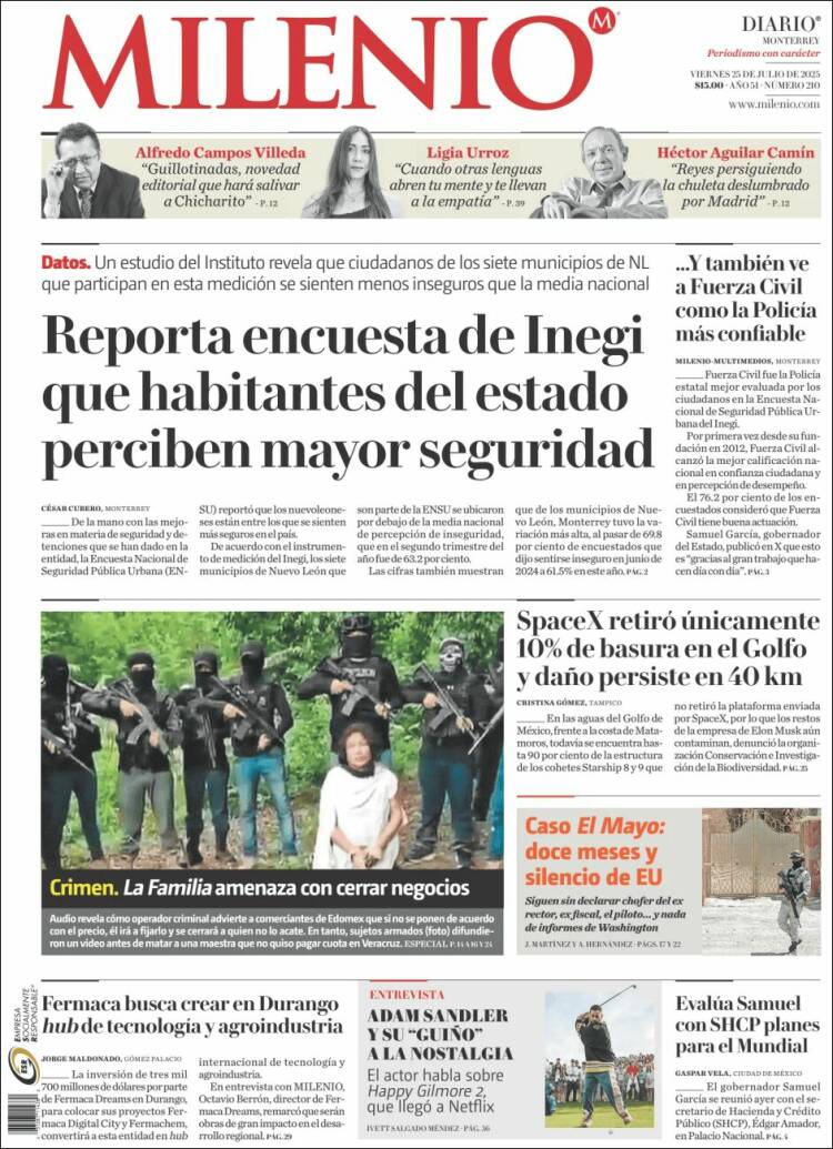 Portada de Milenio de Monterrey (México)