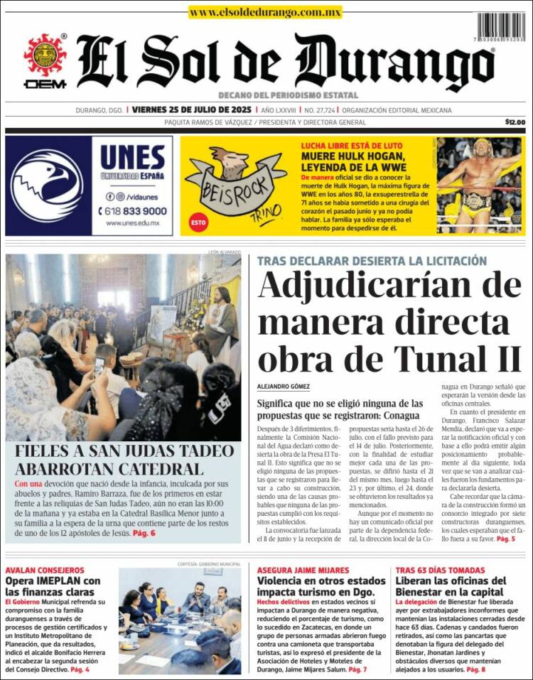 Portada de El Sol de Durango (México)