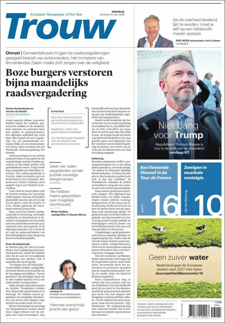 Portada de Trouw (Países Bajos)