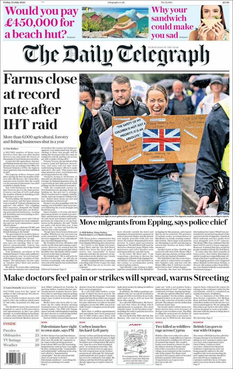 Portada de Daily Telegraph (Reino Unido)