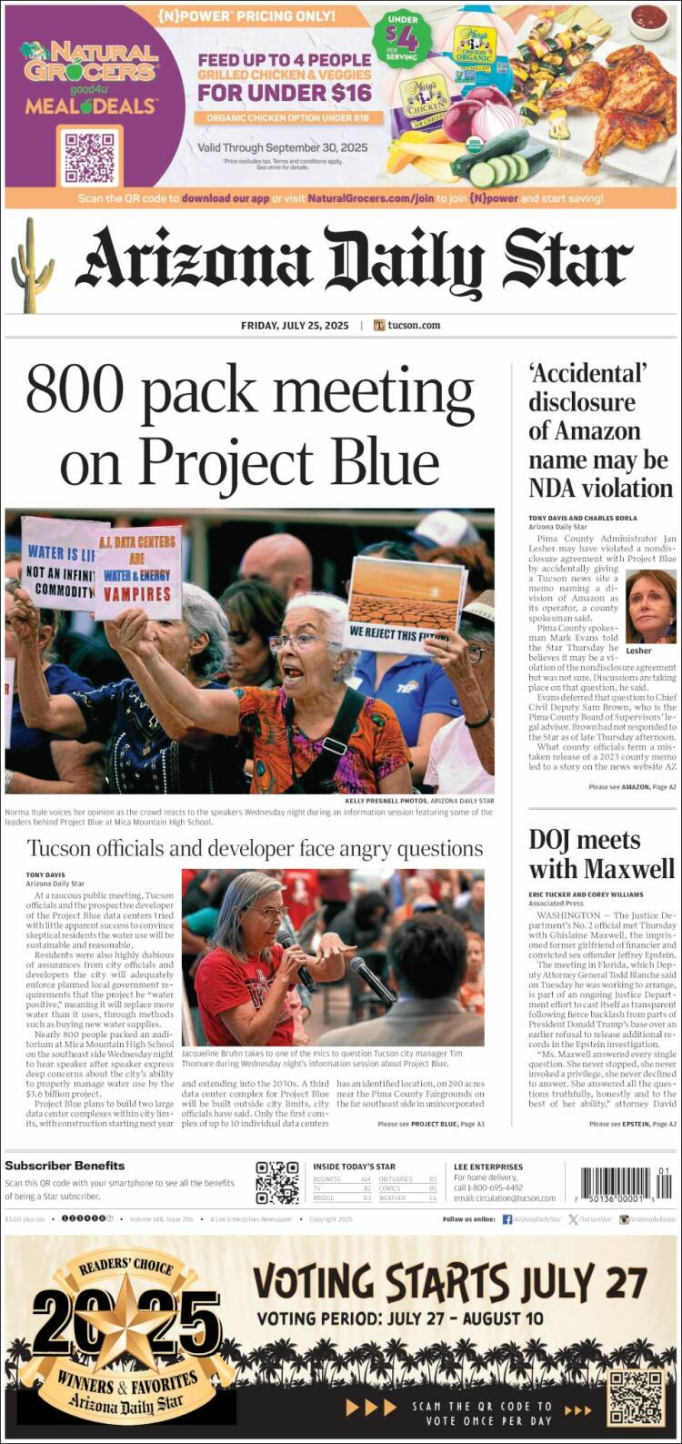 Portada de Arizona Daily Star (USA)