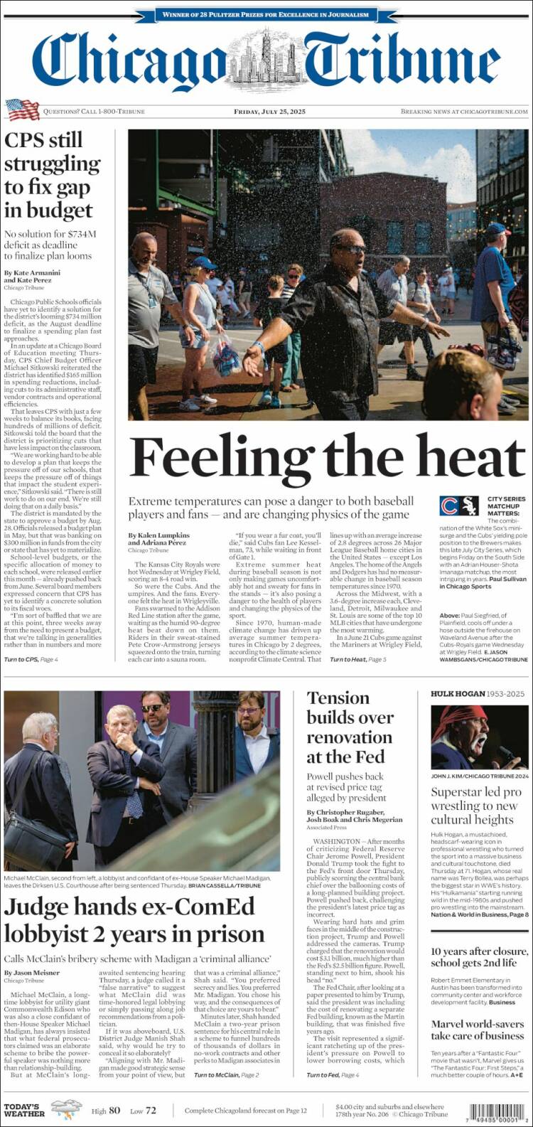 Portada de Chicago Tribune (USA)