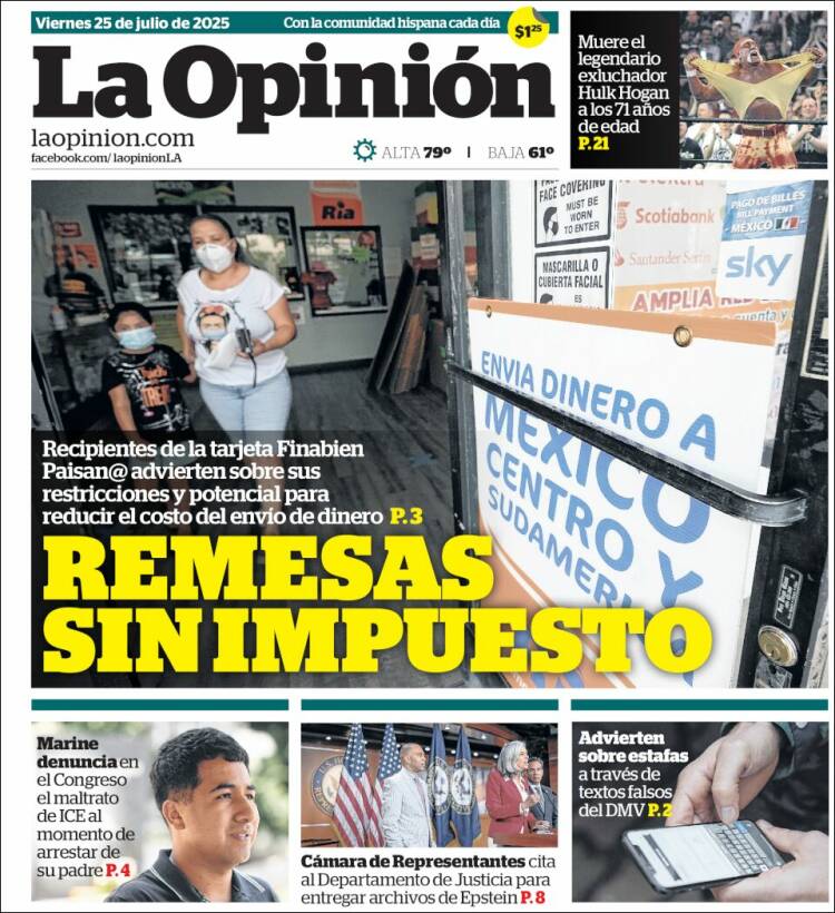 Portada de La Opinión (USA)