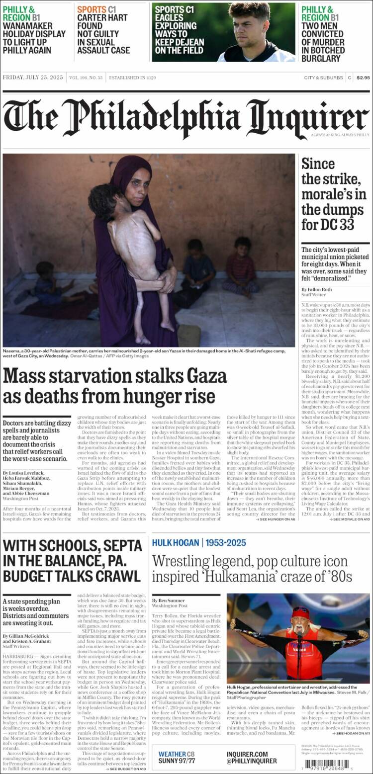 Portada de Philadelphia Inquirer (USA)
