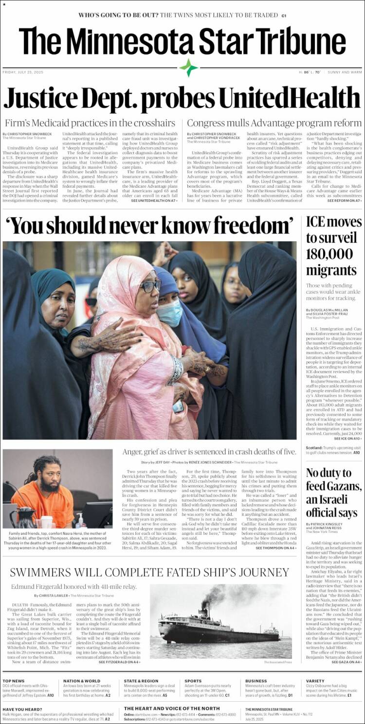 Portada de Star Tribune (USA)