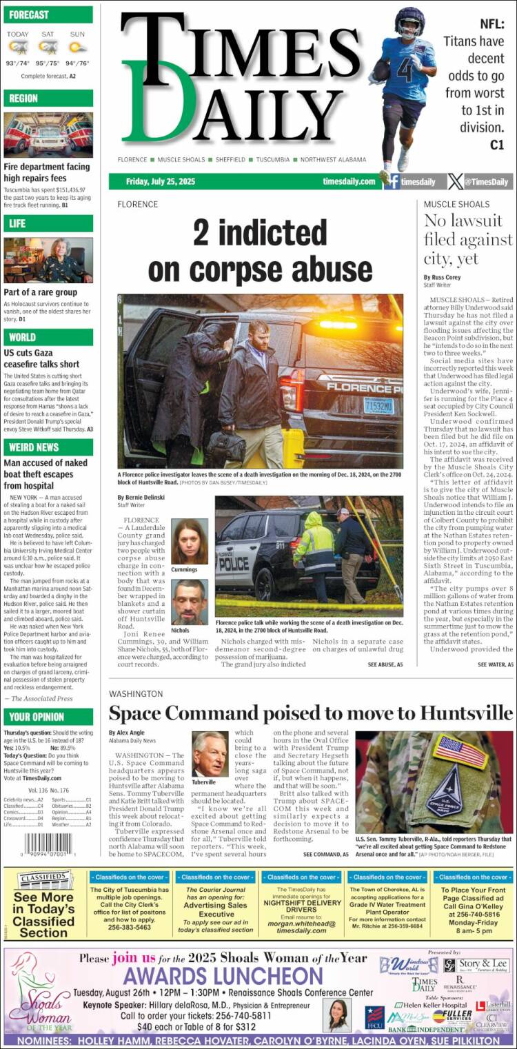 Portada de Times Daily (USA)
