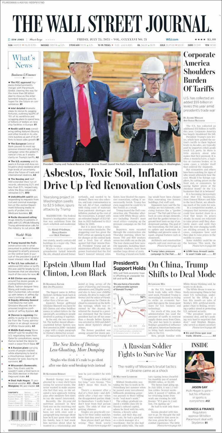 Portada de Wall Street Journal (USA)