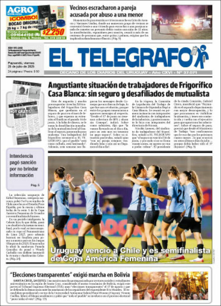 Portada de El Telégrafo (Uruguay)