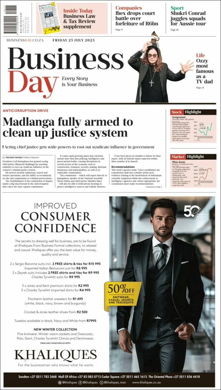 Portada de Business Day (South Africa)