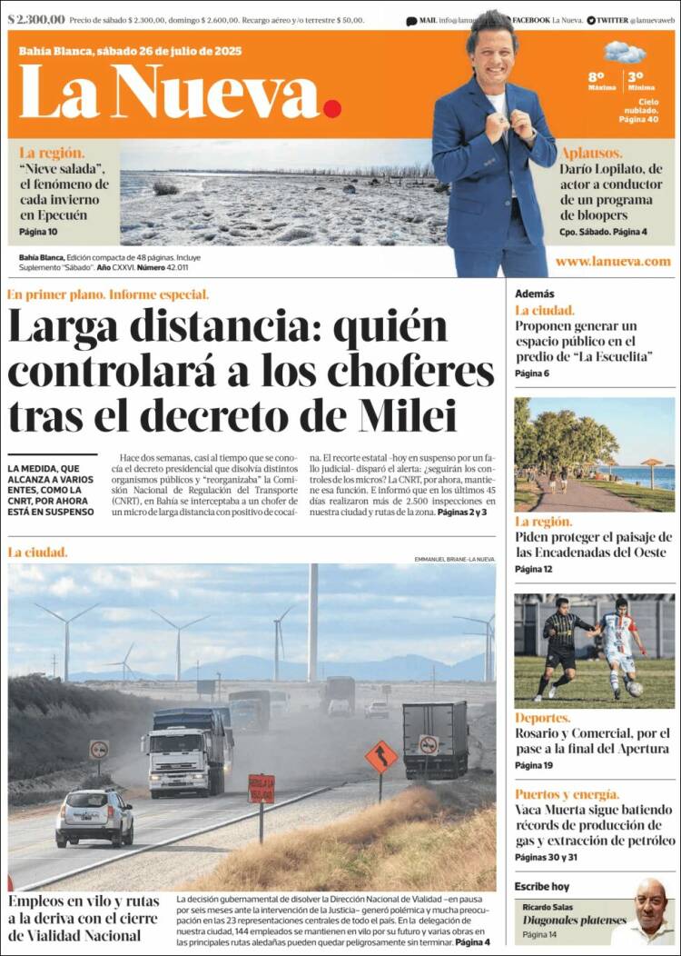 Portada de La Nueva Provincia (Argentina)