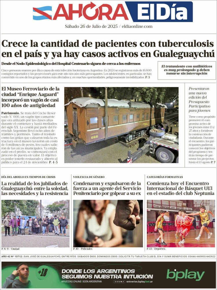 Portada de El Día de Gualeguaychú (Argentina)