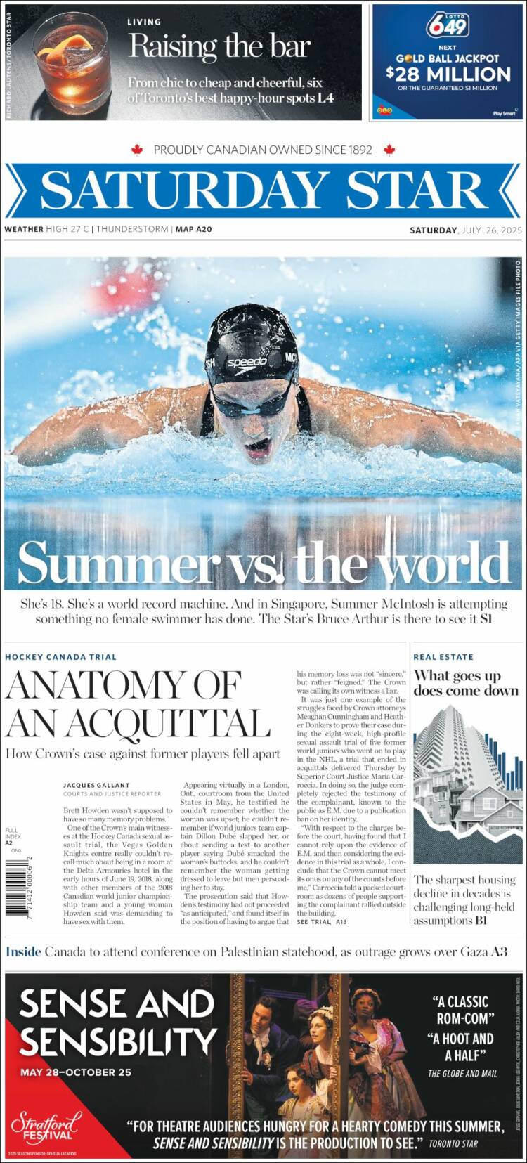 Portada de The Toronto Star (Canadá)