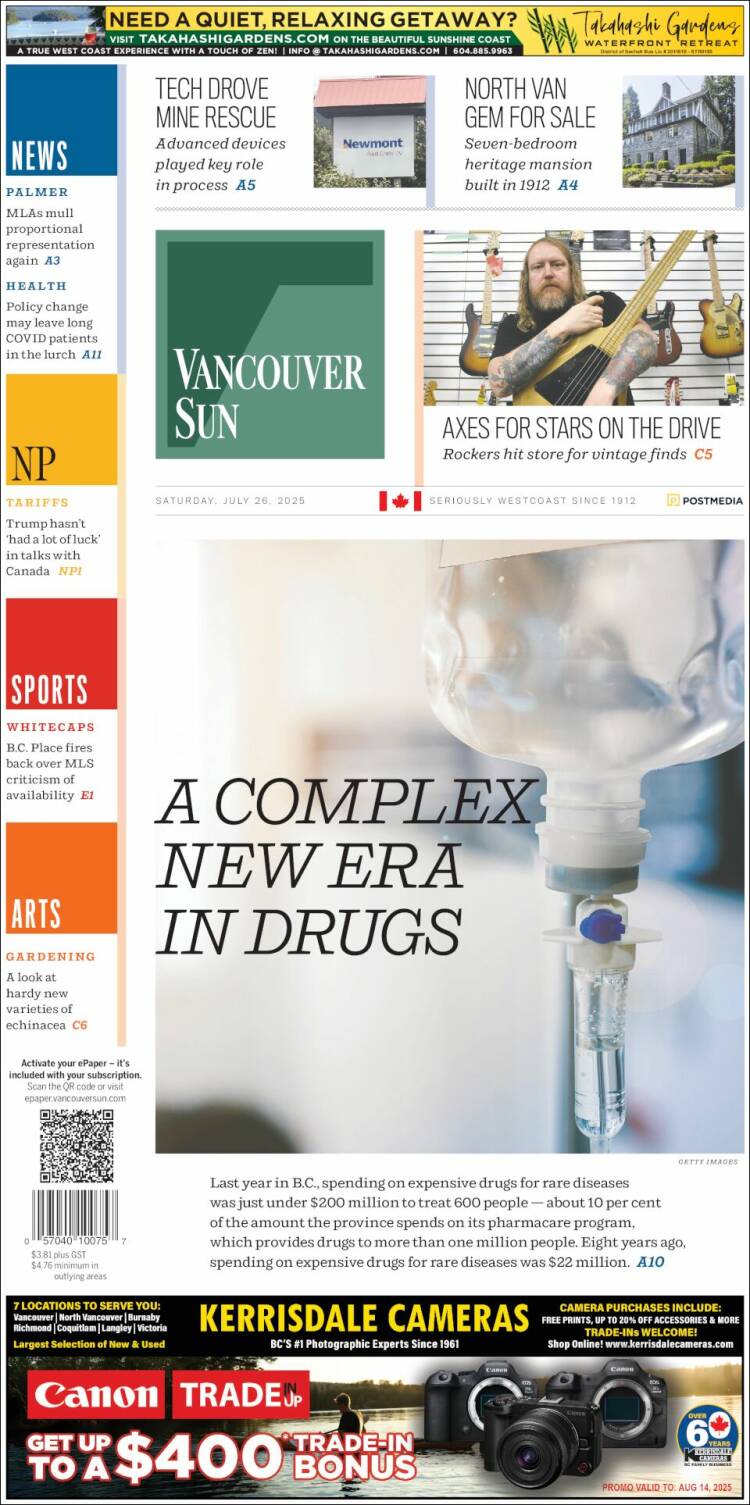 Portada de The Vancouver Sun (Canadá)