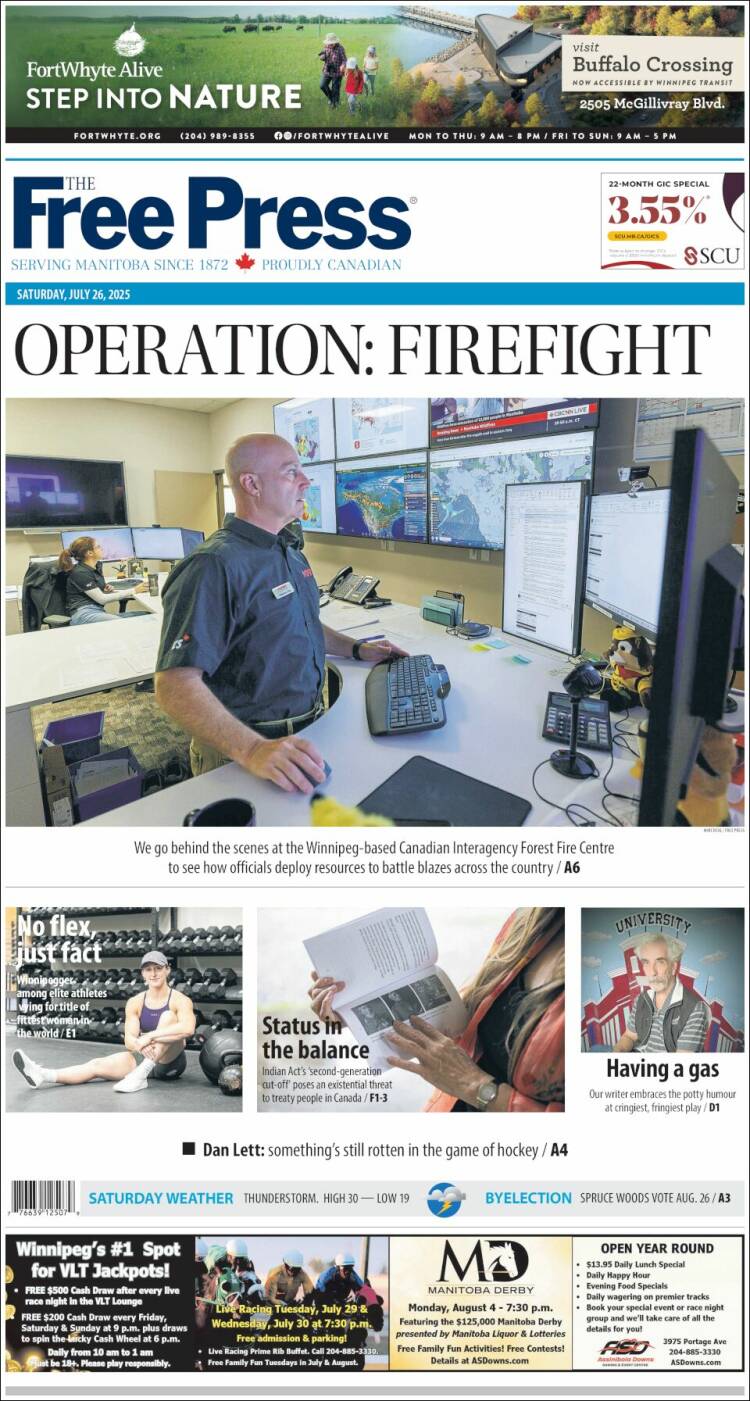 Portada de Winnipeg Free Press (Canadá)