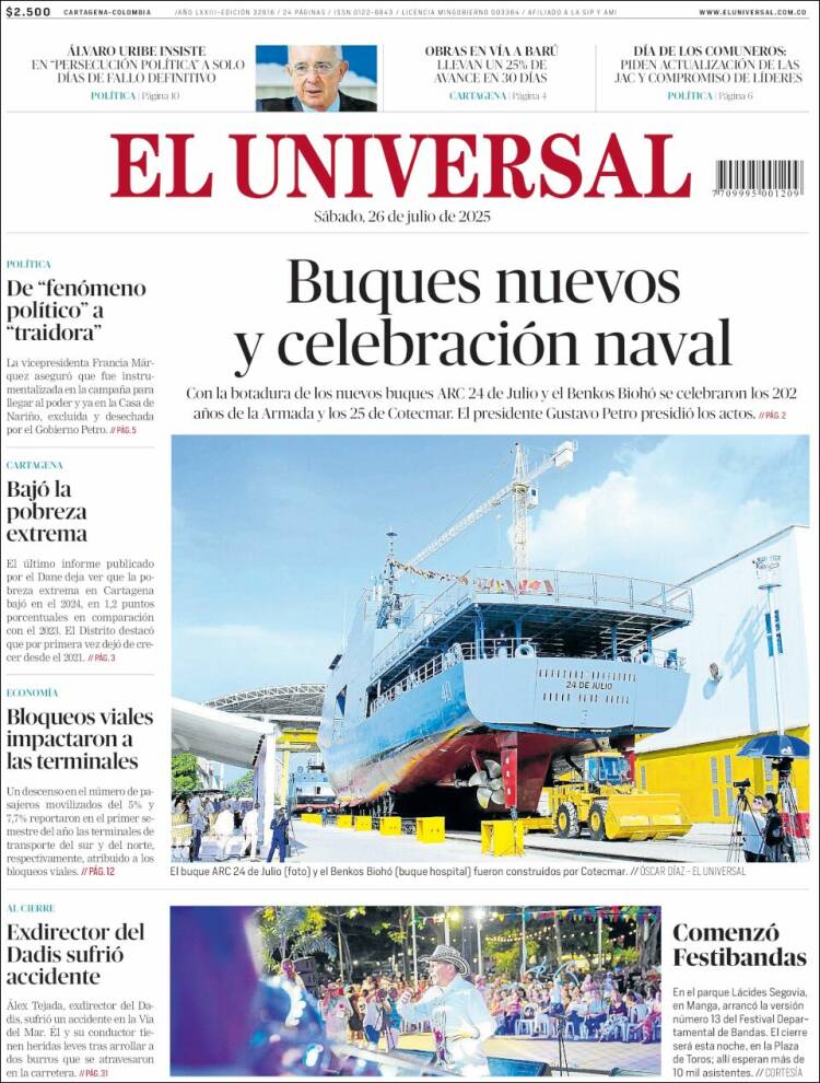 Portada de El Universal (Colombia)