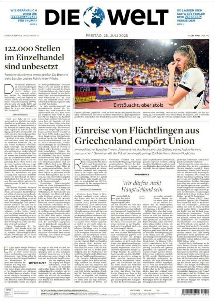 Portada de Die Welt (Germany)