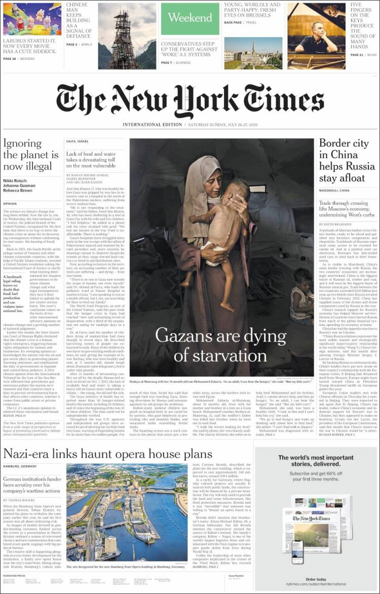 Portada de International New York Times (Europa)