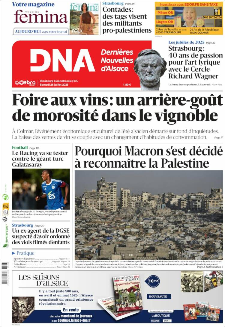 Portada de Les Dernières Nouvelles d'Alsace (France)