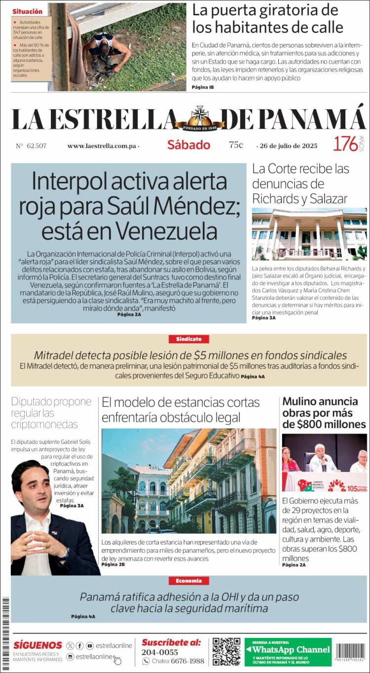 Portada de La Estrella de Panamá (Panam&aacute;)