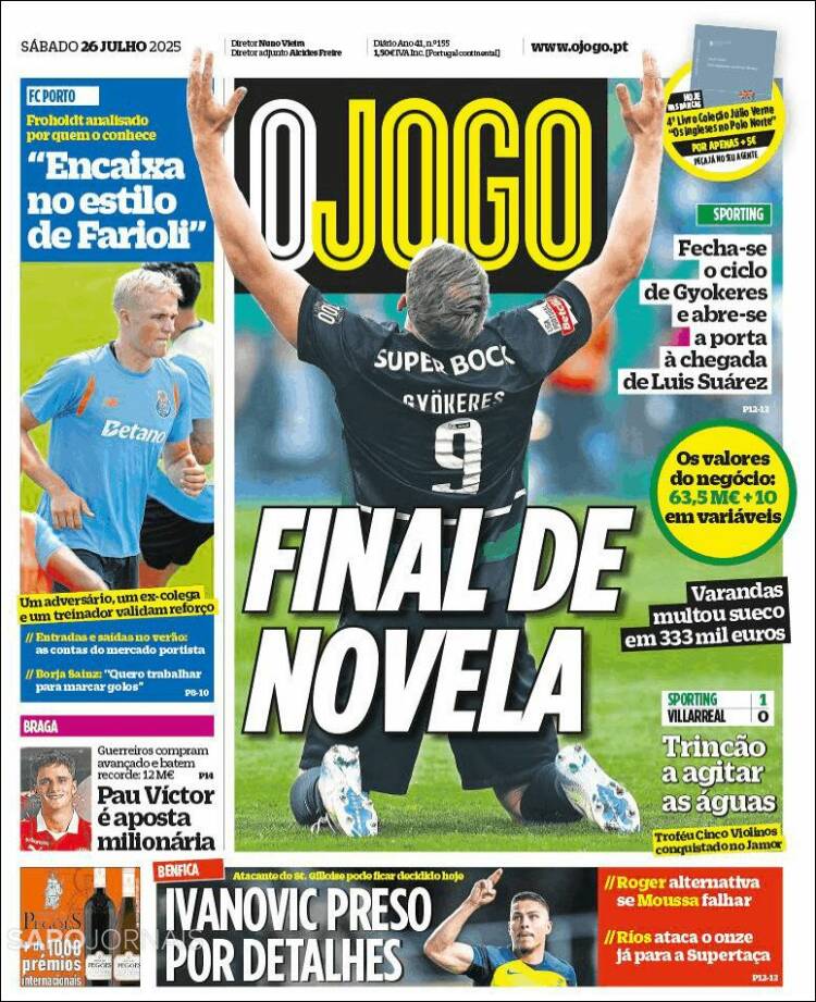 Portada de O Jogo (Portugal)