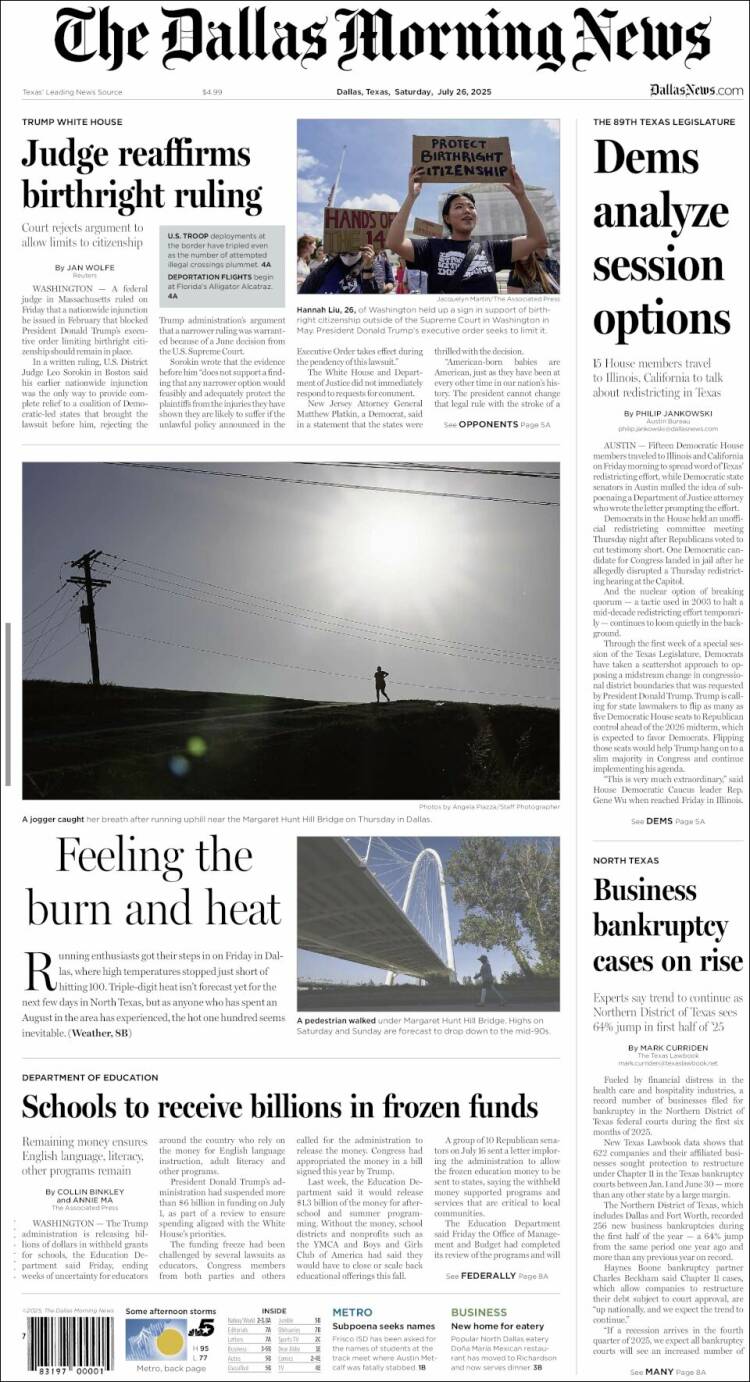 Portada de Dallas Morning News (USA)